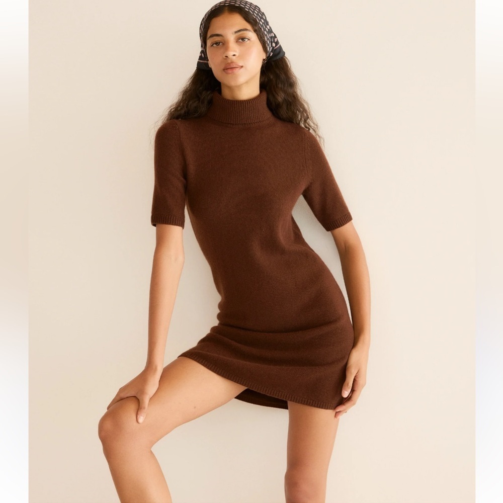 NWT Doen Agatha Cashmere Turleneck Dress Dark Umber Size XS